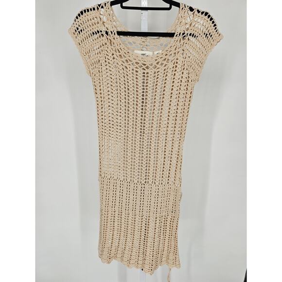 H&M Dresses & Skirts - LOGG for H&M Womens Sz S Midi Legnth Boho Crochet Dress Beige Tan Short Sleeve